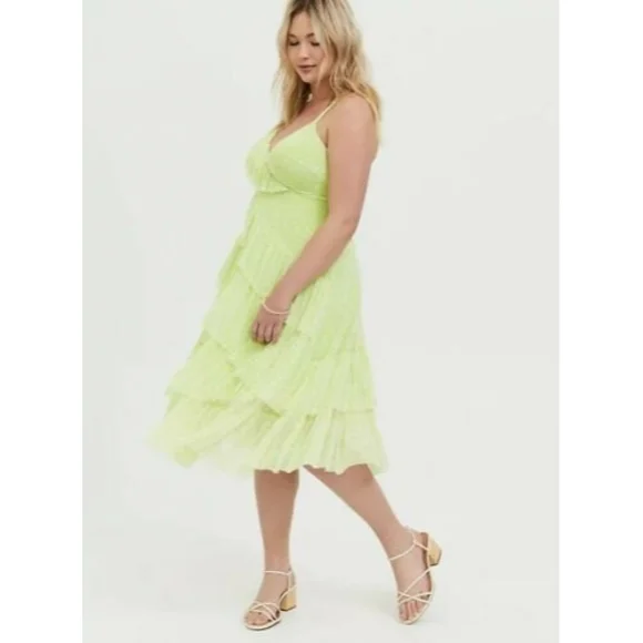 Torrid 1 Womens Yellow Floral Mesh Ruffle Midi Dress Size 1X - Picture 2 of 12